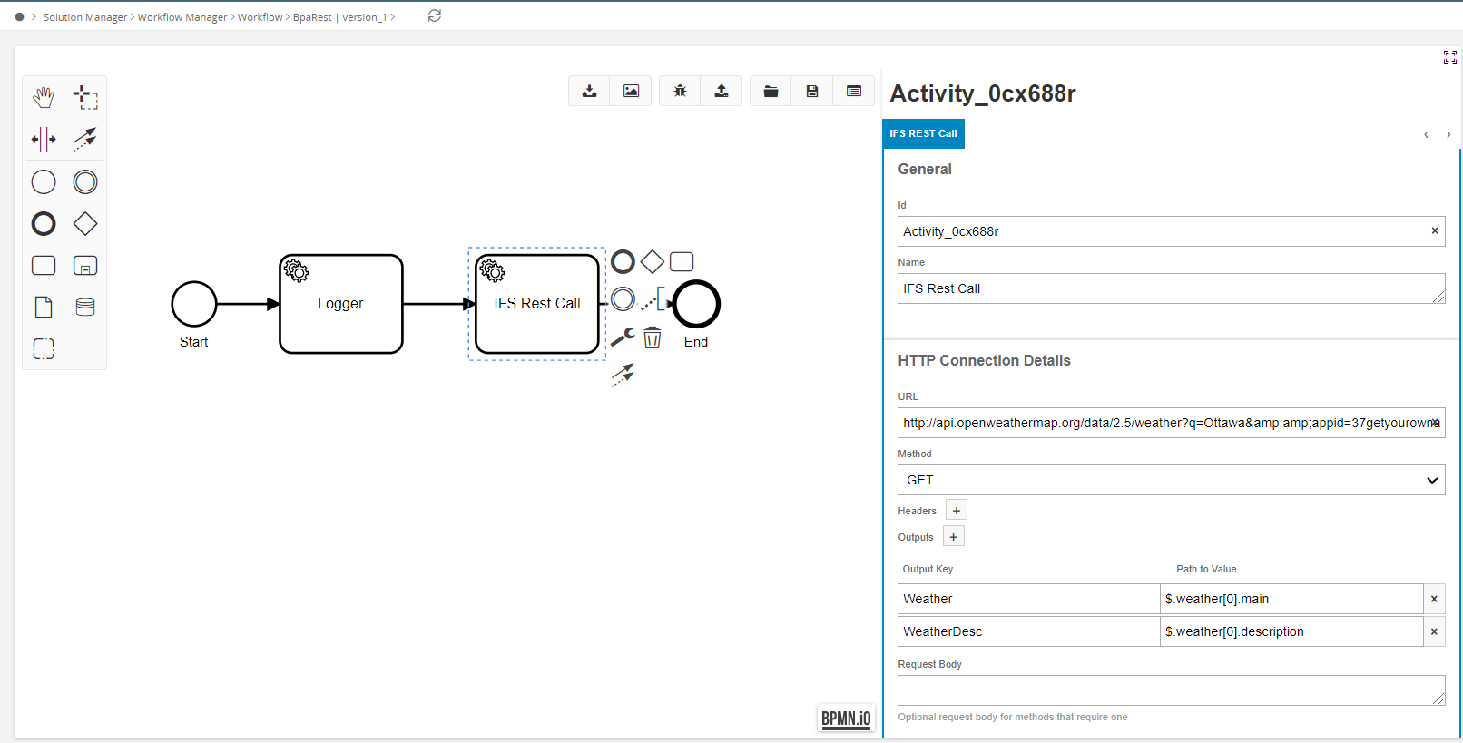Exemple de workflow BPA avec appel REST dans IFS Cloud