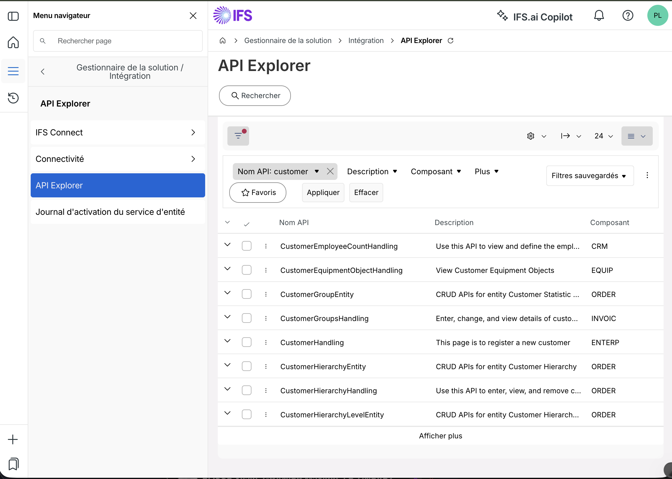 API Explorer d’IFS Cloud avec documentation OData