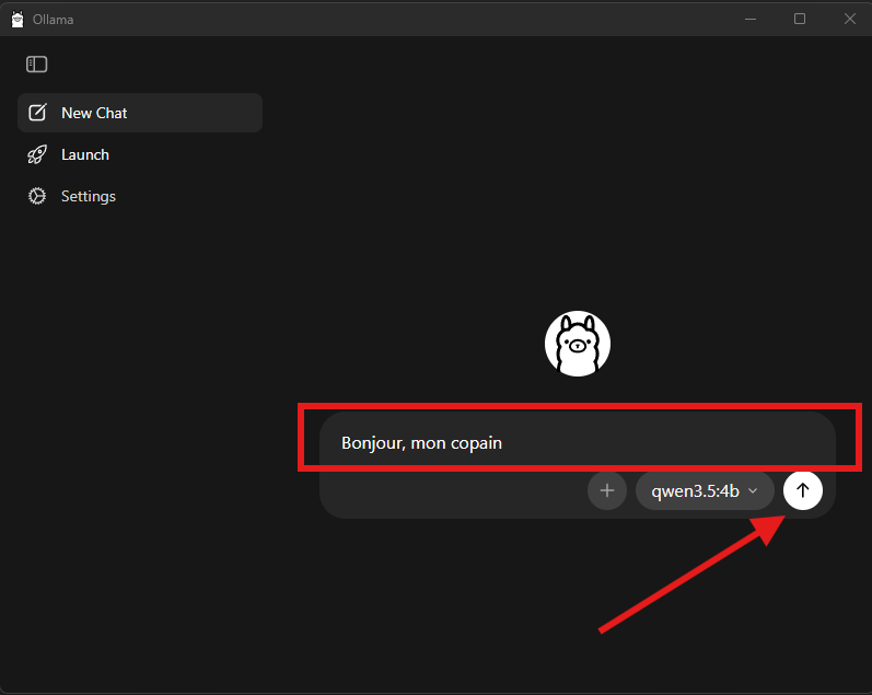 Ollama message field and send button